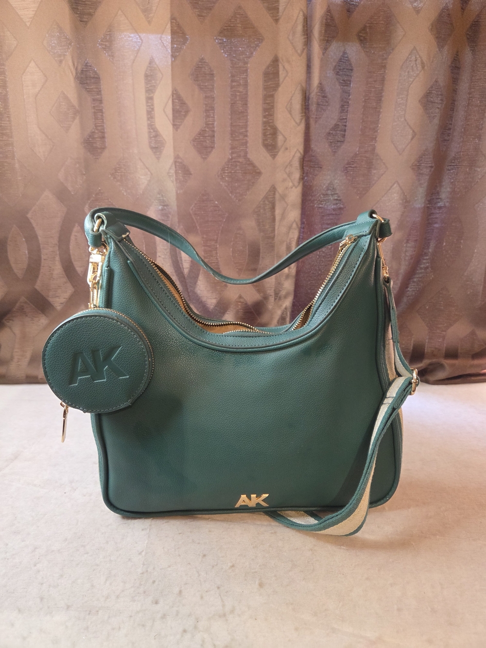 Anne Klein Green Leather Shoulder Bag with Coin Pouch